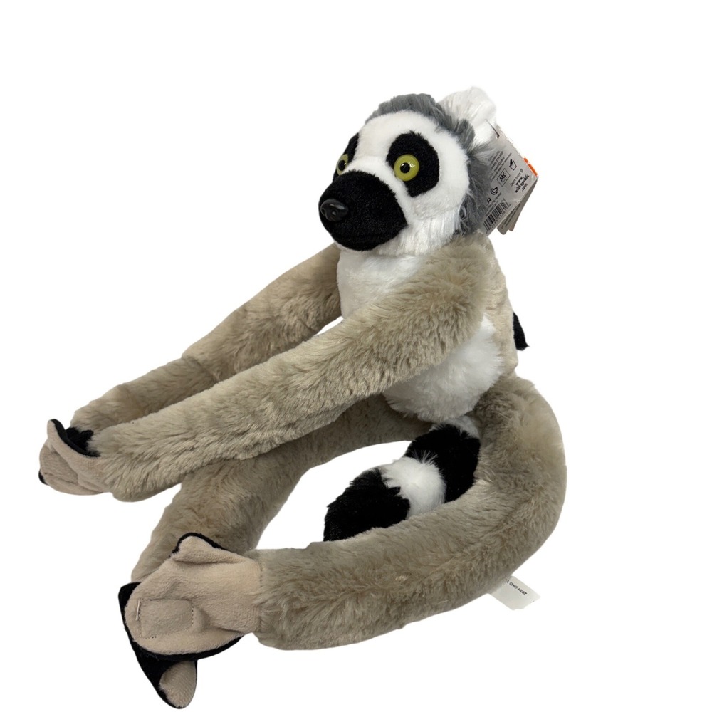 Wild Republic Hanging Monkey Ring-Tailed Lemur Plush Stuffed Animal Grey White
